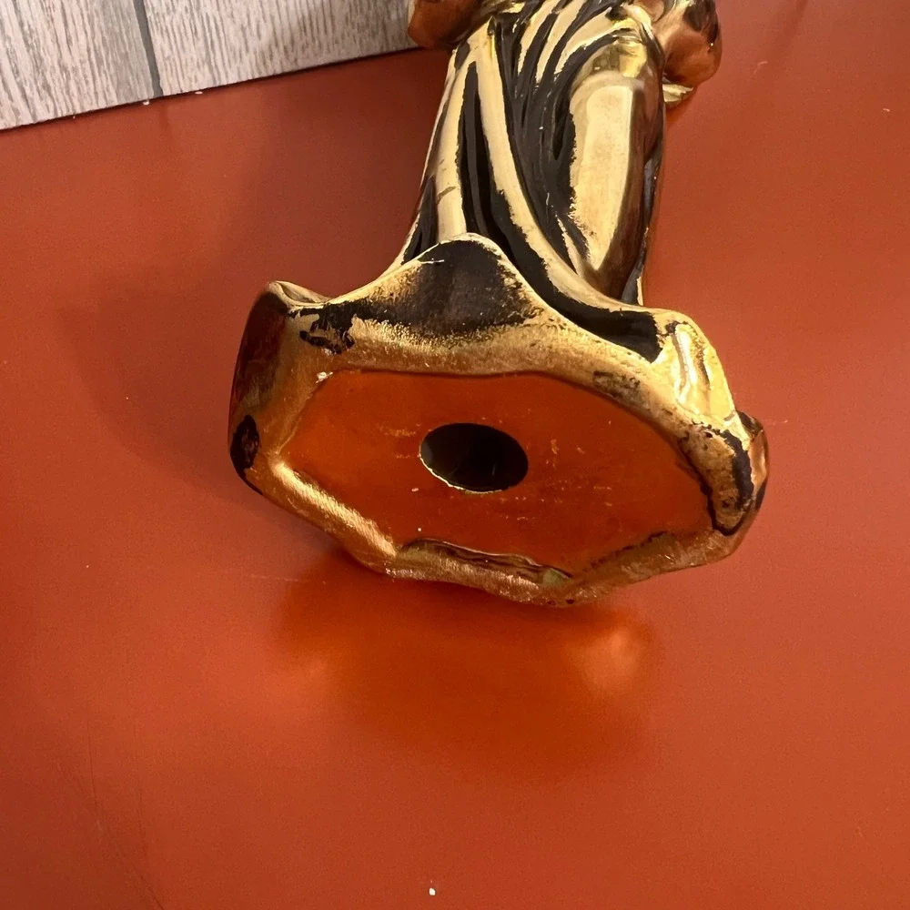 Vintage Gold Tone Angel Figurine Playing Pan Flute Winged Celestial Decor 8.25in